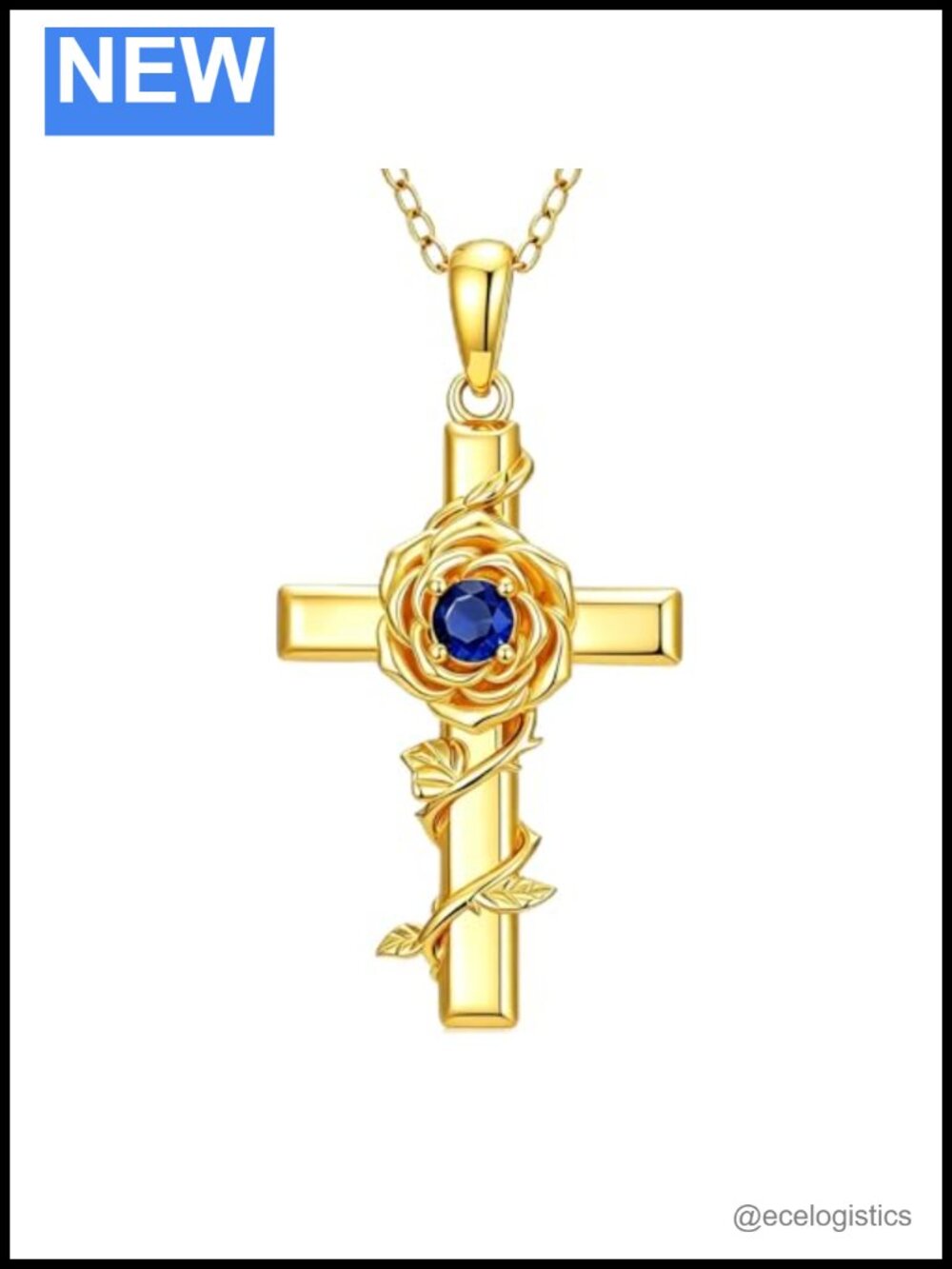 18K Gold Plated Rose Cross Necklace Birthstone Pendant Christian Gift